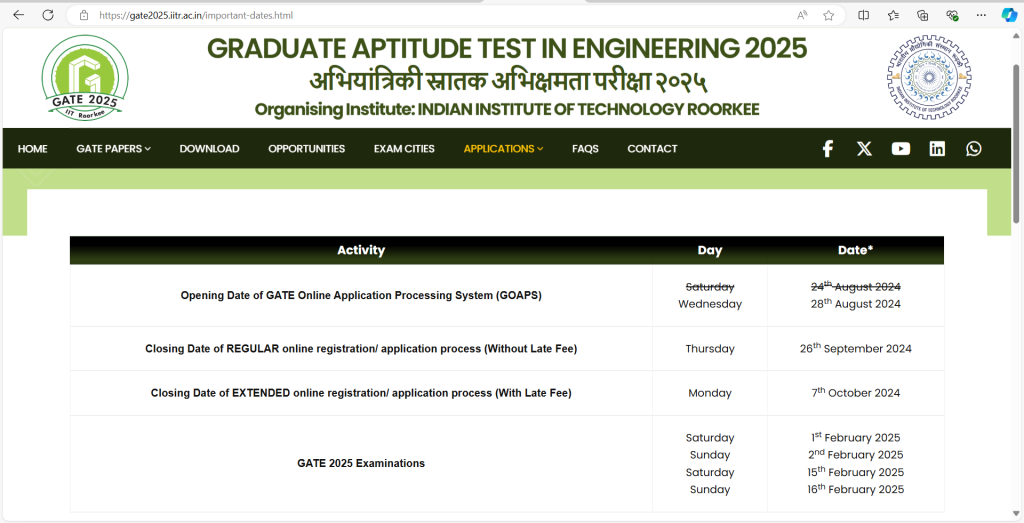 GATE 2025 Exam Date