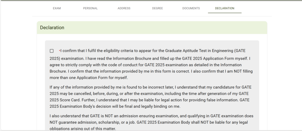 GATE 2025 Declaration